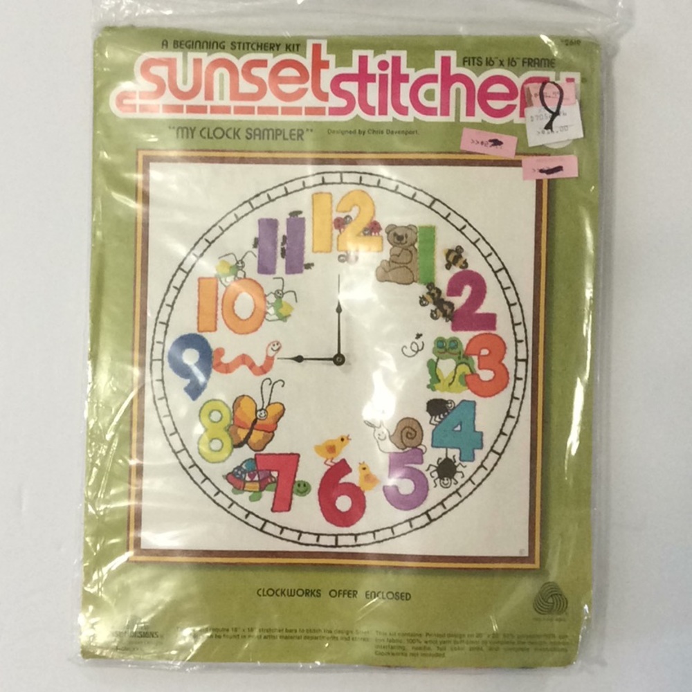Sunset Stitchery Vintage 1981 Chad Davenport My Clock Sampler Kit #2619